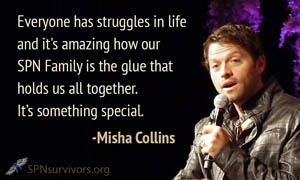Everyone has struggles in life and it's amazing how our SPN Family is the glue that holds us all together. It's something special. -Misha Collins